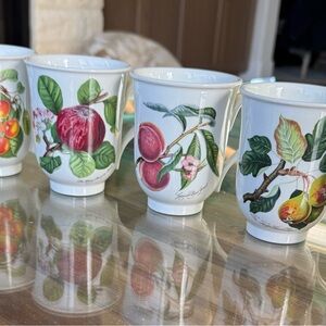 Portmeirion Pomona Footed Beaker Mugs Set of 6 Mixed Fruit England EXCELLENT